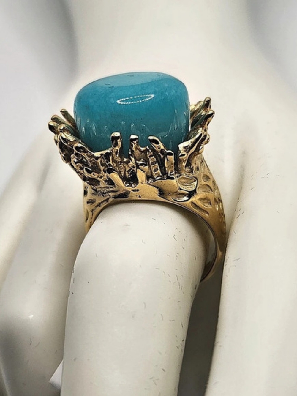 Plunder Design Retired Eve Teal Gold Large Statement Ring | Faux Turquoise
